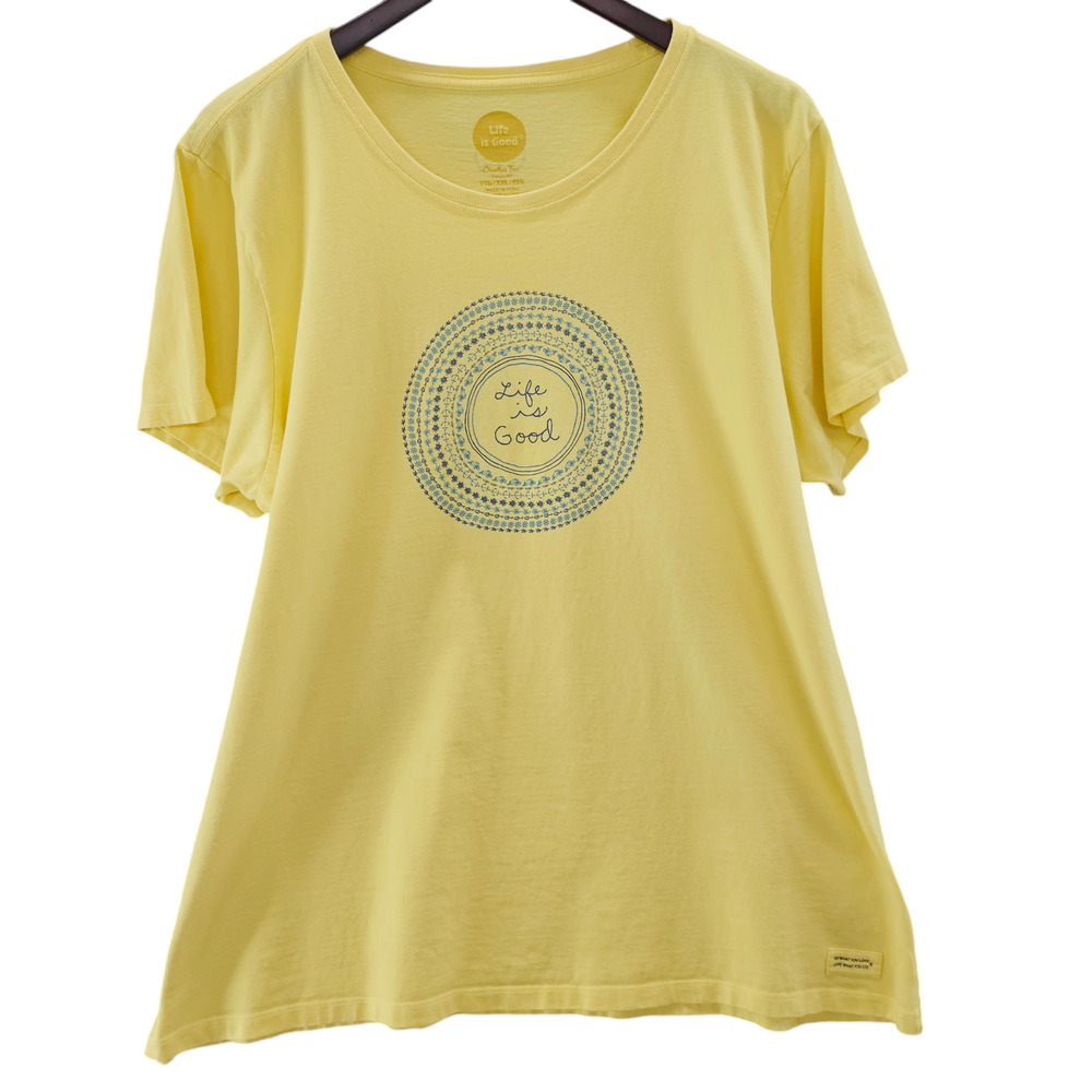 Life is Good Shirt Womens XXL Yellow Crusher Tee Graphic Print Short Sleeve - Picture 1 of 12